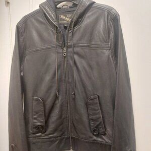 Vintage Old Navy Génuine Black Leather Hooded Jacket XL GUC